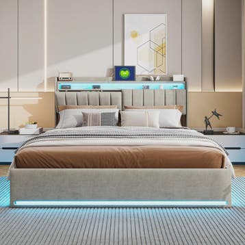 Luxe Gestoffeerd 140x200cm Bed met LED, USB & Hydraulische O, Verzenden, Nieuw