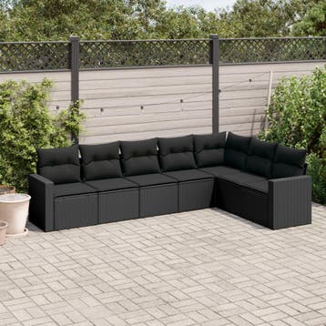 vidaXL 7-delige Loungeset met kussens poly rattan zwart, Verzenden, Nieuw, Loungeset