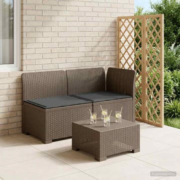 vidaXL Tweedelige Tuinbank met Kussens Rattan Look PP, Tuin en Terras, Tuinsets en Loungesets, Verzenden, Nieuw
