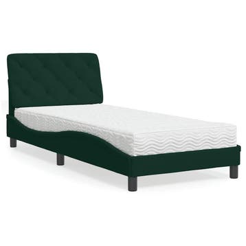 vidaXL Bed met matras fluweel donkergroen 90x200 cm, Huis en Inrichting, 90 cm, Eenpersoons, Verzenden, Nieuw
