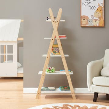 Kinderboekenkast Vanlilu 145x65x32 cm naturel en wit [en.cas, Verzenden, Nieuw