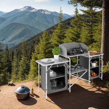 Campingkeuken met aluminium frame 172 x 52 x 104 cm - grijs, Verzenden, Nieuw