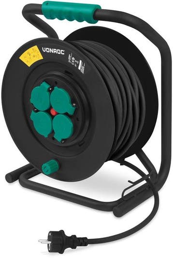 2dekans | VONROC PRO Kabelhaspel 50m – IP44 – Neopreenkabel, Ophalen of Verzenden, Zo goed als nieuw