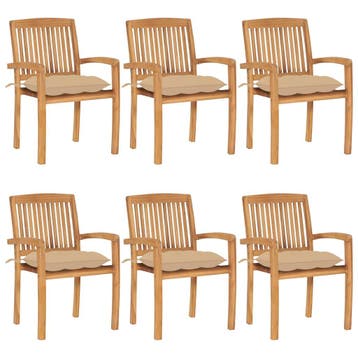 vidaXL Tuinstoelen stapelbaar 6 st met kussens massief, Verzenden, Nieuw, Hout