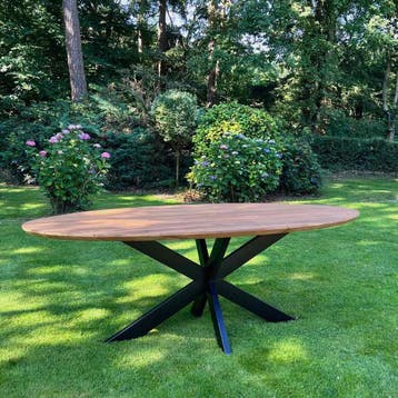 Ovale tuintafel met stalen kruispoot -  260 cm, Tuin en Terras, Ophalen of Verzenden, Nieuw