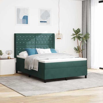 vidaXL Boxspringbed met hoofdeinde Donkergroen 140 x 200 cm, Verzenden, Nieuw, Groen, Stof