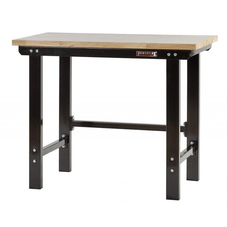 Werkbank zwart 120 cm met hardhouten blad, Doe-het-zelf en Verbouw, Werkbanken, Ophalen of Verzenden