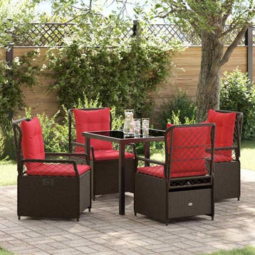 vidaXL Tuin eettafelset 5 pcs Bruin poly rattan, Verzenden, Nieuw, Rotan, 5 zitplaatsen