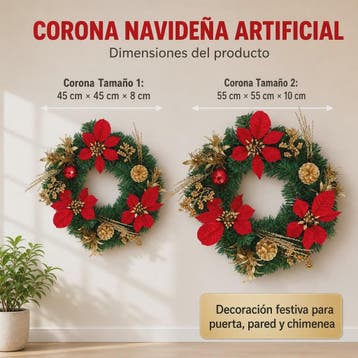 Kunstkerstkrans Rood met Poinsettia & Gouden Dennenappels -, Verzenden, Nieuw
