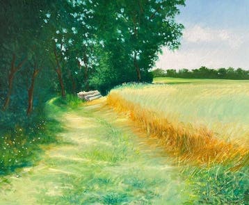 Europese school (XX) - Paesaggio con campo di grano, Antiek en Kunst