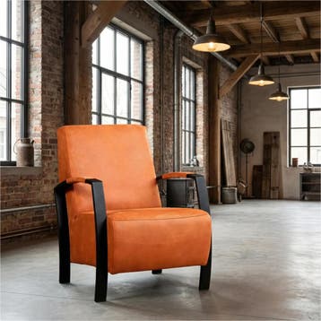 Leren fauteuil Glory - Kenia Rost (oranje), Nieuw, Ophalen of Verzenden, 50 tot 75 cm, Industrieel, Modern