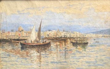 Scuola napoletana (XIX) - Marina di Napoli, Antiek en Kunst