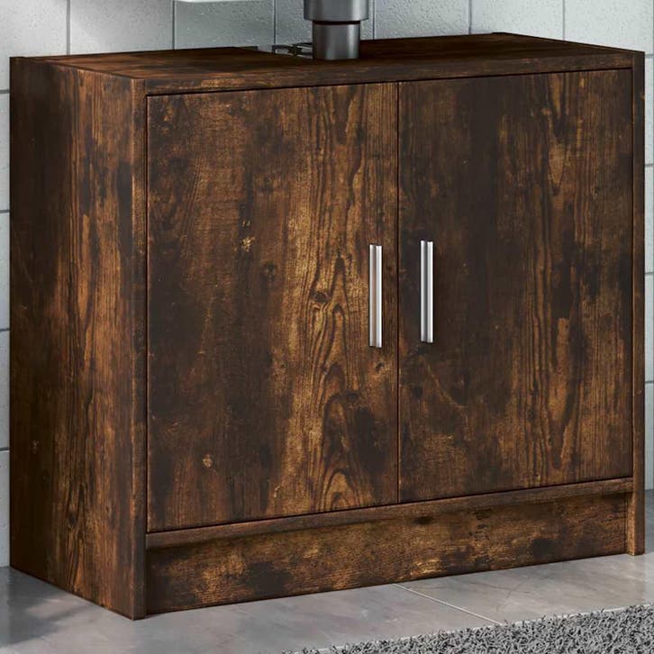 vidaXL Wastafelkast 63x29x55 cm bewerkt hout gerookt, Huis en Inrichting, Badkamer | Badkamermeubels, Wastafelkast, Nieuw, Minder dan 100 cm