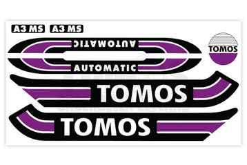 Tomos Stickerset glans standaard automatic zwart / paars..., Ophalen of Verzenden, Nieuw, A.J. Bromfiets Parts B.V.