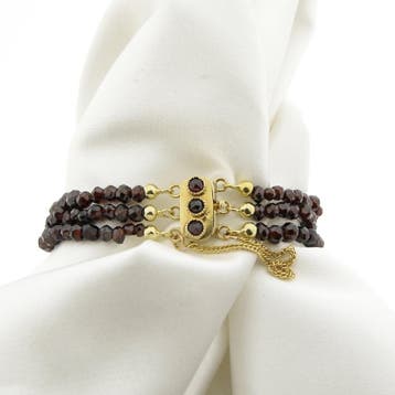 Antieke granaat kralenarmband met gouden siersluiting; An..., Gebruikt, Ophalen of Verzenden, Met edelsteen, Goud