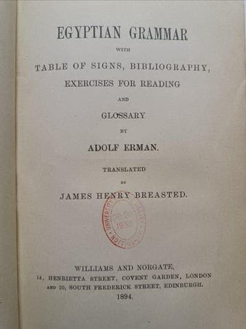 Adolf Erman/James Henry Breasted - Egyptian Grammar. With