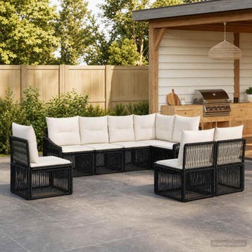 vidaXL Tuinbankenset 8 st Zwart poly rattan, Verzenden, Nieuw, 8 zitplaatsen