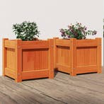 vidaXL Plantenbakken 2 st cm massief grenenhout wasbruin, Verzenden, Minder dan 60 cm, Nieuw, Hout