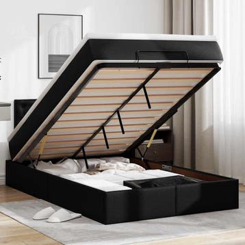 vidaXL Ottoman bed met matrassen en LEDs 120x200cm, Overige materialen, Verzenden, Zwart, Nieuw