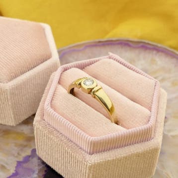 Gouden solitair ring met diamant; 0,14 ct., 18 tot 19, Gebruikt, Overige kleuren, Ophalen of Verzenden