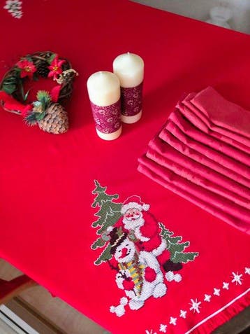 Edles 7-teiliges Weihnachts-Tischwäsche-Set – Handgestickte, Diversen, Nieuw