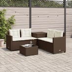 vidaXL Tuinbank met tafel en kussens L-vormig poly rattan, Verzenden, Nieuw, Rotan