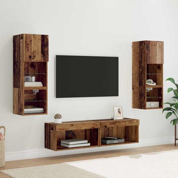 vidaXL TV-wandmeubel met LED-striplichten 6 pcs Oud Hout, Minder dan 50 cm, Verzenden, Nieuw, Minder dan 100 cm