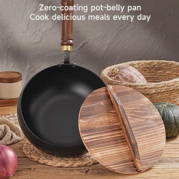 Handgesmeed Gietijzeren Wokpan met Deksel - Non-Stick, Gesch, Verzenden, Nieuw