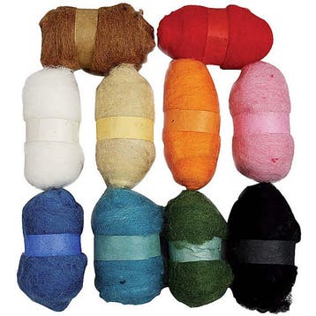 Gekaarde Wol, diverse kleuren, 10x25 gr/ 1 doos, Nieuw