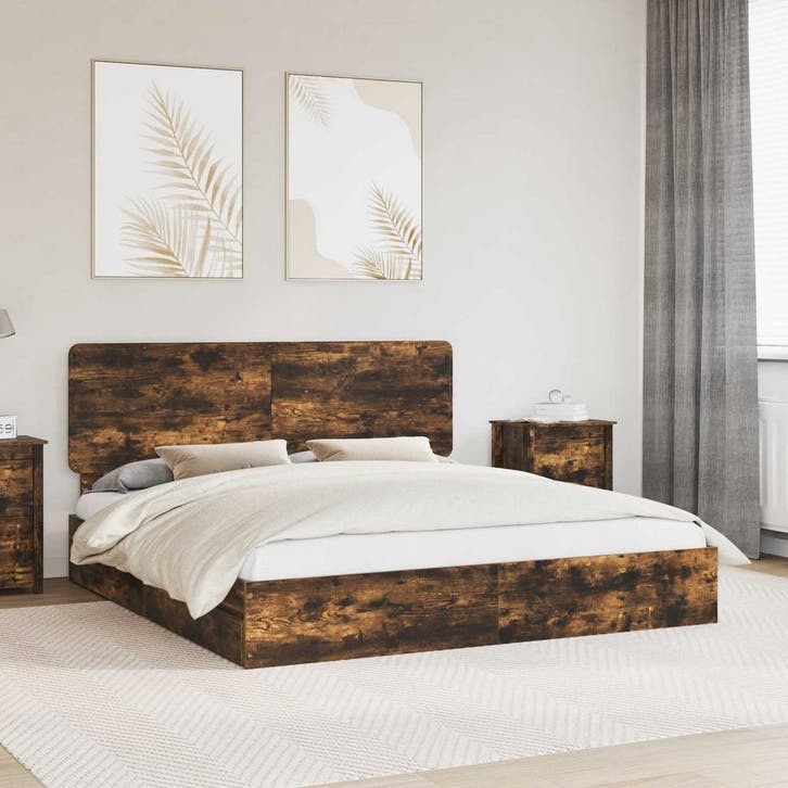 vidaXL Opslag bed met lade Gerookt eiken 180 x 200 cm, Huis en Inrichting, Slaapkamer | Bedden, Bruin, Nieuw, Hout, Verzenden