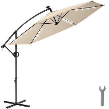 Parasol Artemis, 360° draaibaar, LED-solar, 3 x 3 m - beige, Verzenden, Nieuw