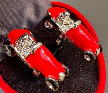 Klassieke 925 gerold zilver en rode emaille - paar vintage