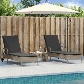 vidaXL Ligstoelen 2 st met kussen poly rattan lichtgrijs, Verzenden, Nieuw