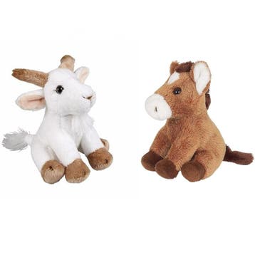 Boerderij dieren knuffels - pluche - geit en paard - 15 cm, Verzenden, Nieuw