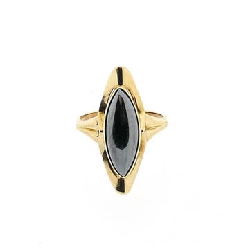 Gouden ring met hematiet, Gebruikt, Ophalen of Verzenden, Kleiner dan 17, Met edelsteen