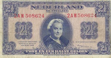 Bankbiljet 2,5 gulden 1945 Wilhelmina II Zeer Fraai, Verzenden