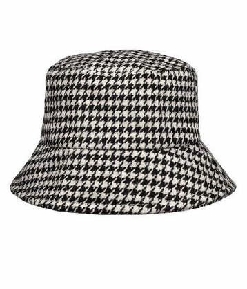 Bucket Hat Hoedje – Ruit Patroon – One Size – Wit Zwart, Nieuw
