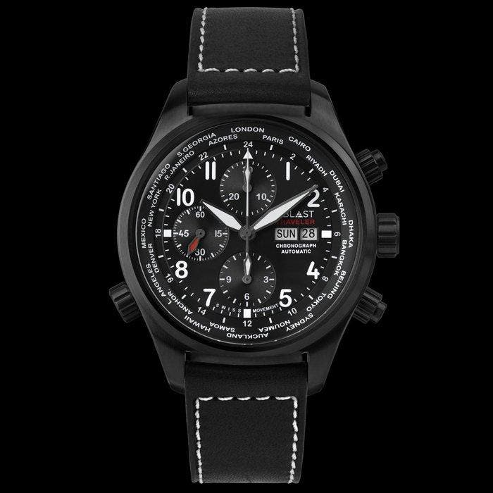 Ublast - Traveler Chronograph World Time - REF.UBTRCH47BK/WH, Sieraden, Tassen en Uiterlijk, Horloges | Heren