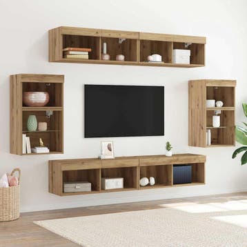 vidaXL Tv-meubelset 8 st artisanaal eikenkleurig Bewerkt, Minder dan 50 cm, Verzenden, Nieuw, Minder dan 100 cm