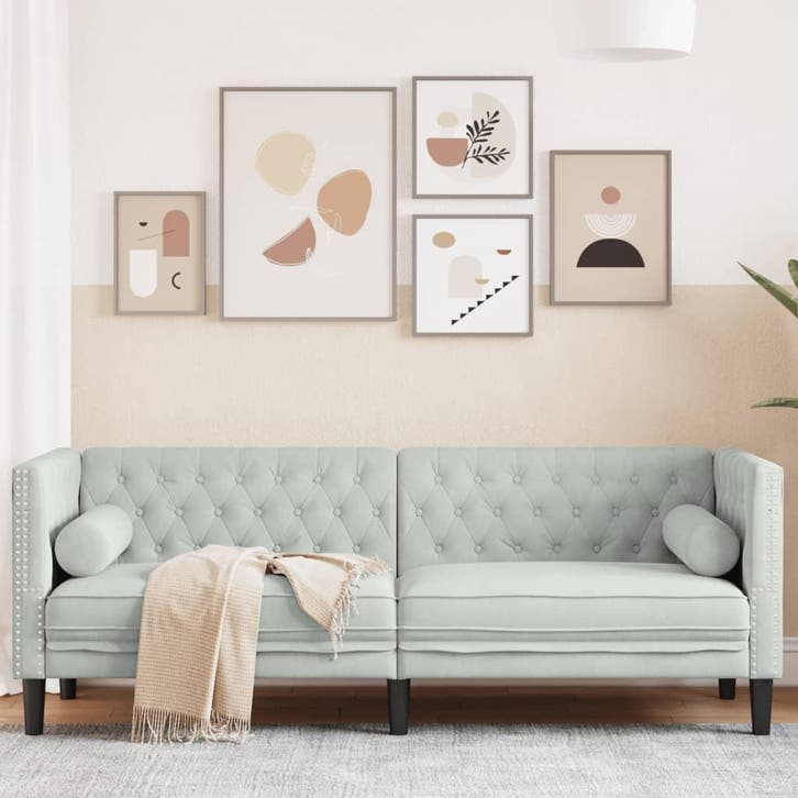 vidaXL Driezitsbank Chesterfield-stijl met bolsters fluweel, Huis en Inrichting, Banken | Bankstellen, Nieuw, Stof, Driepersoons