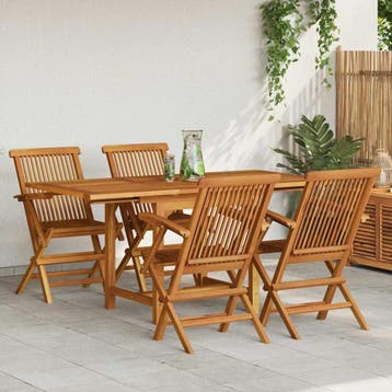 vidaXL 5-delige Tuinset massief teakhout, 4 zitplaatsen, Verzenden, Nieuw, Tuinset
