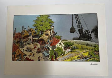 Franquin - 1 Offset Print - Gaston - Le village - 1987, Boeken, Nieuw
