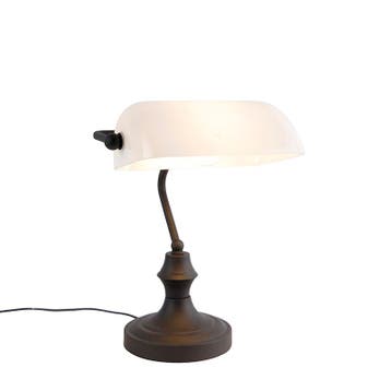 Klassieke notarislamp zwart met opaal glas - Banker, Verzenden, Nieuw, Glas, Classic-antique