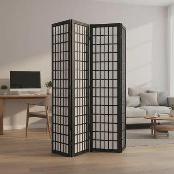 Zwart Houten Kamerscherm met 4 Panel - Japans Design & Ruimt, Verzenden, Nieuw