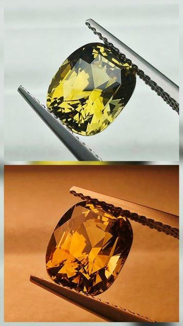 Tweekleurig, Groen, Geel, Bruin Alexandriet - 4.18 ct -, Nieuw