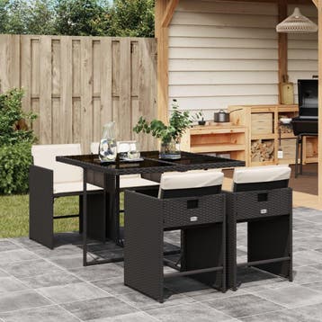 vidaXL 5-delige Tuinset met kussens poly rattan zwart, Verzenden, Nieuw, 4 zitplaatsen, Tuinset