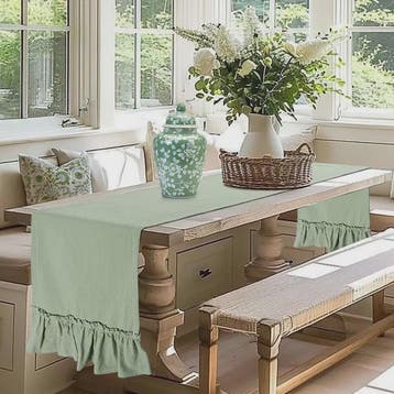 Romantische Katoenen Tafel Runner met Ruches - Perfect voor, Verzenden