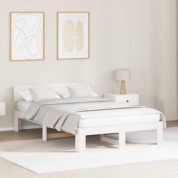 vidaXL Bedframe met hoofdeinde Wit 120 x 190 cm Massief, Verzenden, Nieuw, Wit, Hout