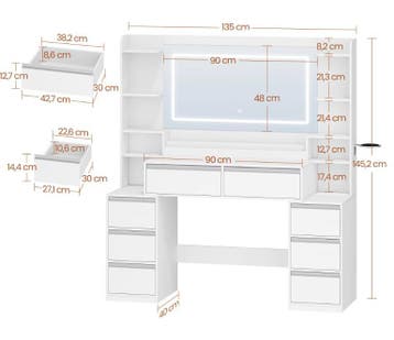 Kaptafel met Grote Spiegel – Make-up Tafel 8 Lades Opbergrek, Huis en Inrichting, Tafels | Kaptafels, Verzenden, Nieuw
