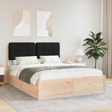 vidaXL Bedframe met Gevoerd Hoofdgedeelte Zwart 135 x 190 cm, Verzenden, Zwart, Nieuw, Twijfelaar